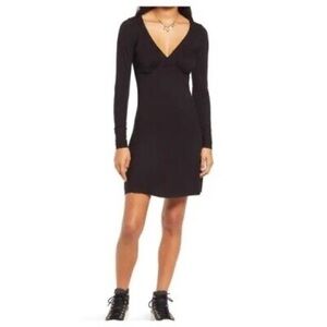 NWT! BP Solid Black V-Neck Long Sleeve Mini Dress - Size Small💛